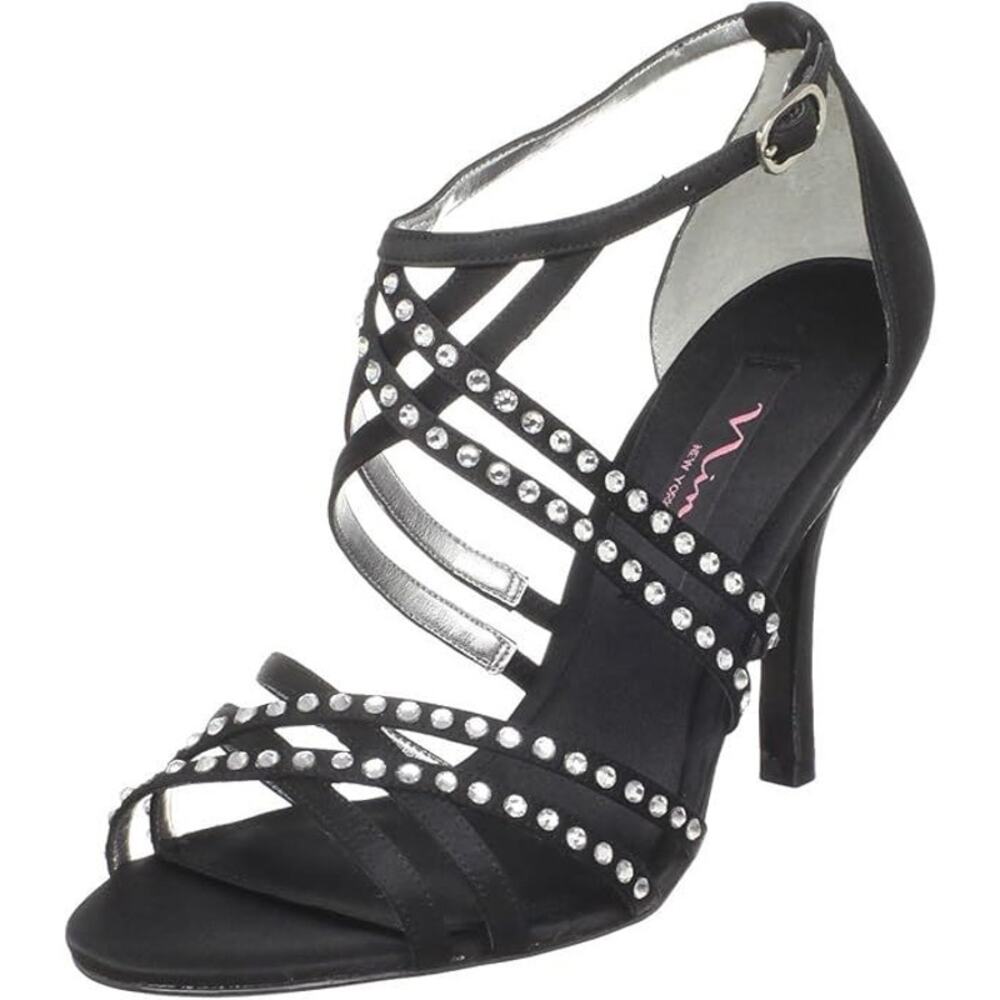 NINA Women's Satin Embellished Crysten Ankle-Strap Dress Sandal Heels |Size 9.5